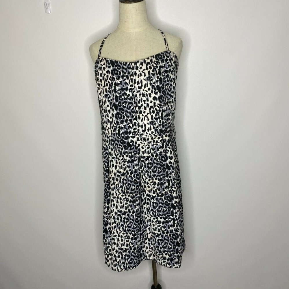 First Option A Line Dress Women's 16 Black White Polyester Animal Print Vintage